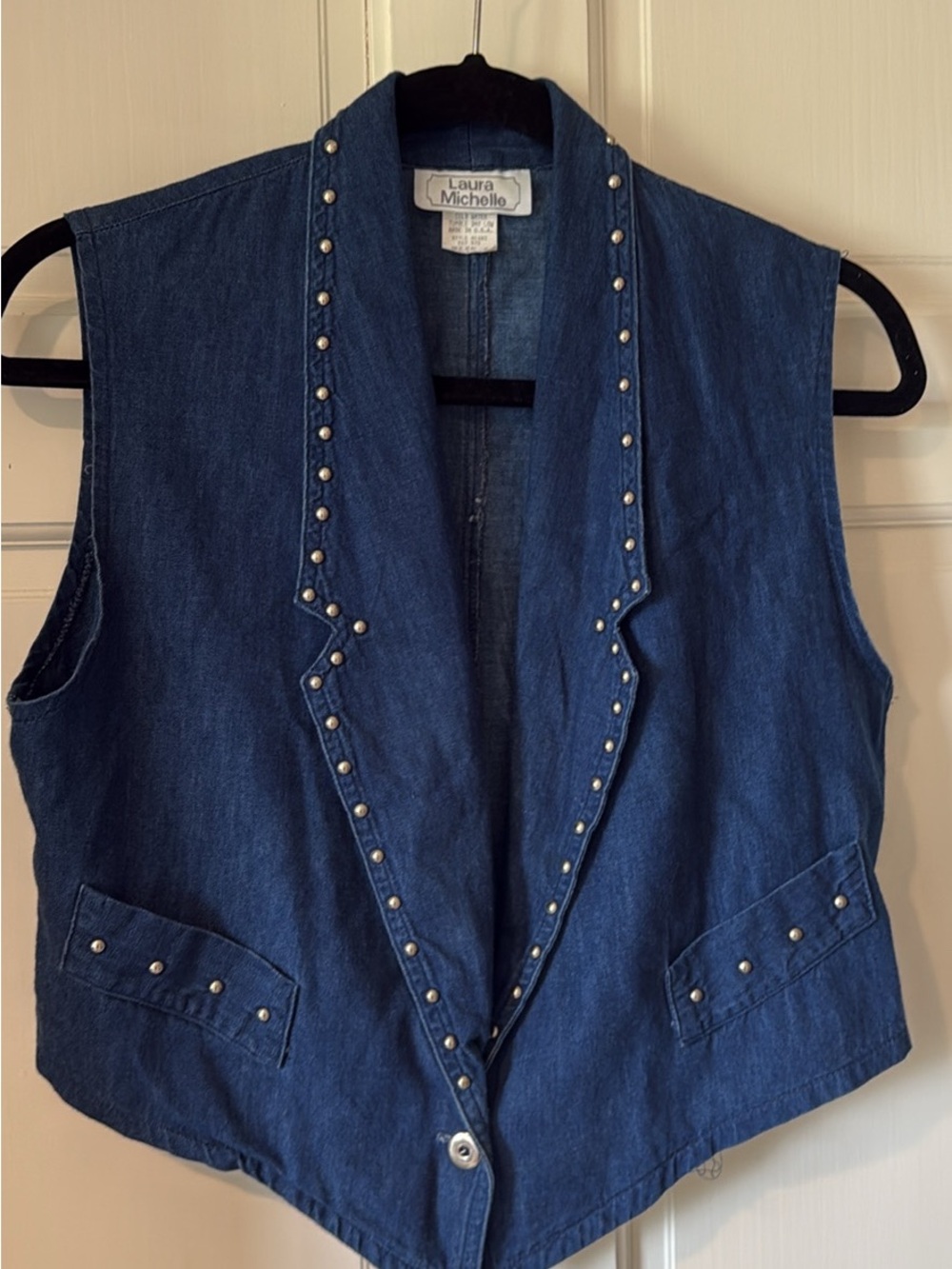 Laura Michelle Studded Dark Blue Denim Vest